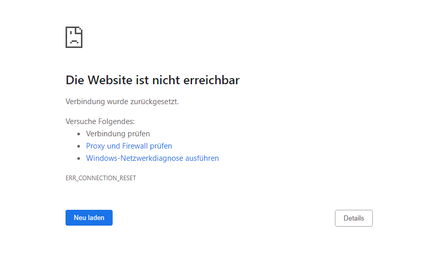 der Fehler-Code beim betreten der URL